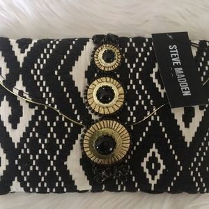 Steve Madden Black & White Clutch, Gold Chain